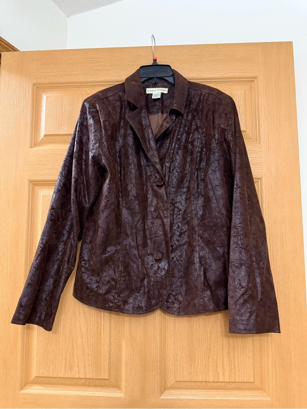 Bamboo Traders Women's Deep Brown Faux Leather Button Jacket